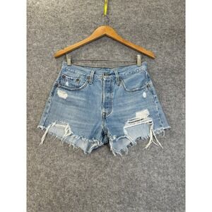 Levi's 501 Cutoff Jeans Shorts Women 27 Blue Distressed High Rise Button Fly